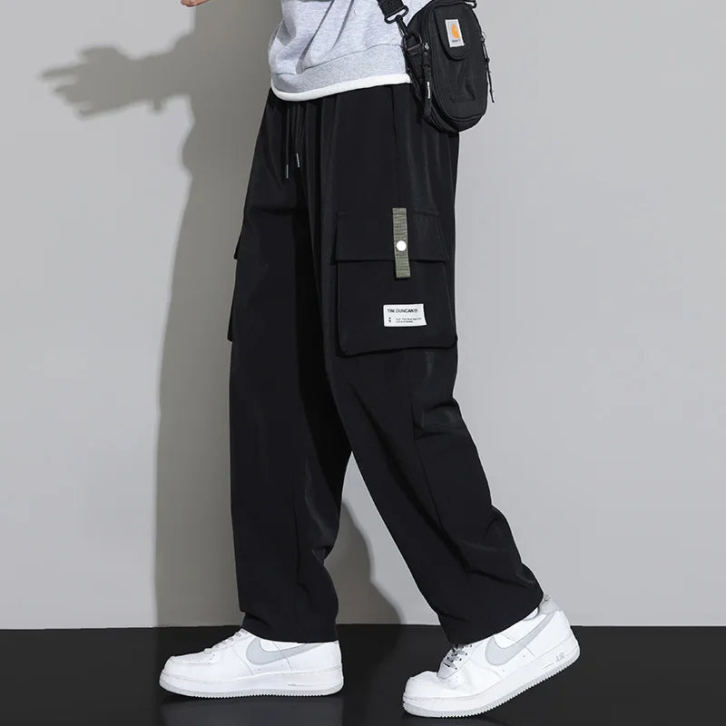 2026 Cargo Pants Men Straight Fit Wide Leg Fleece Lined Trouser Male Winter Fashion Loose Baggy Large Plus Size Warm Streetwear