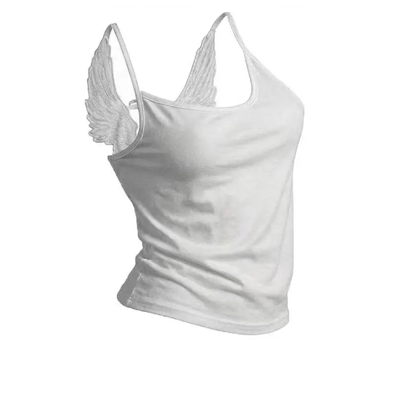 Angel Wings Vest 3D Embossed Wings Embroidery Spaghetti Strap Vest Y2K Women Gothic Fashion Summer Sexy Slim Backless Short Top