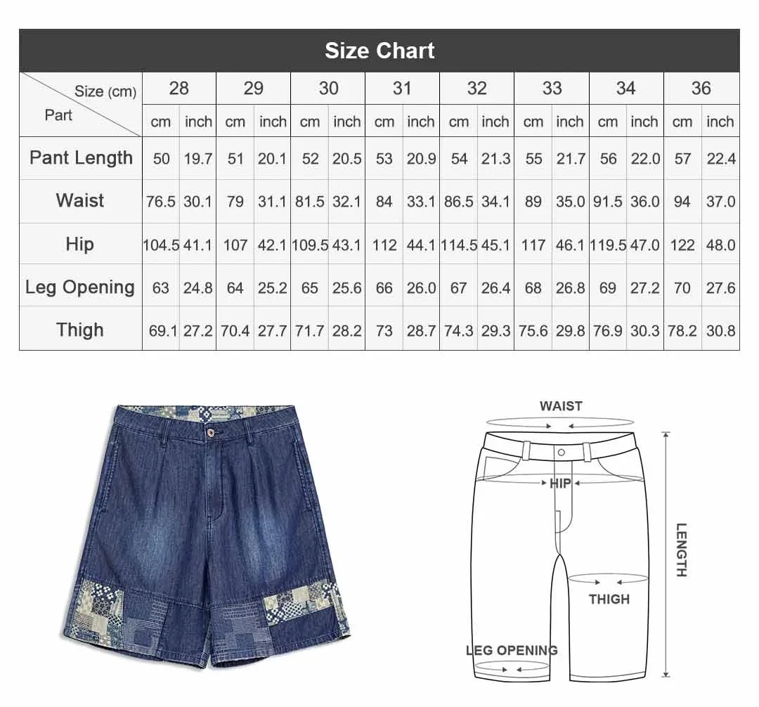 Maden Men's American Retro Slub Texture Washed Denim Shorts Vintage Cloth Spliced Five Inch Loose Casual Workwear Daily Trousers