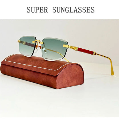 2026 Wooden Rimless Sunglasses Women Trendy Sunscreen Vintage Sunglass Men Vacation Fashion Glasses Lentes De Sol Mujer Okulary