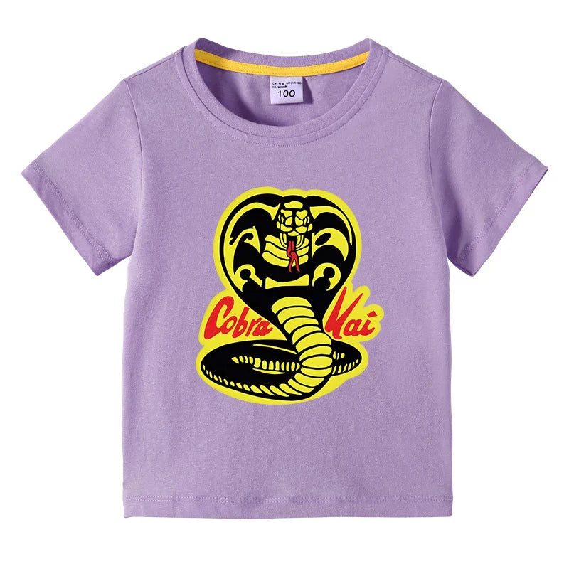 Cobra Kai Printed Summer Chlidren' T-shirt Boys Girls O-Neck Short Sleeve Tees Kids Pure Cotton Clothing Baby Boys Gift