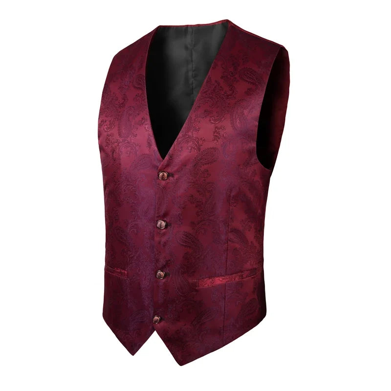 2025 New High-end V-neck Jacquard Black Vest for Men, White Sleeveless Waistcoat, Silver Billiards Uniform ,male Magician Vests