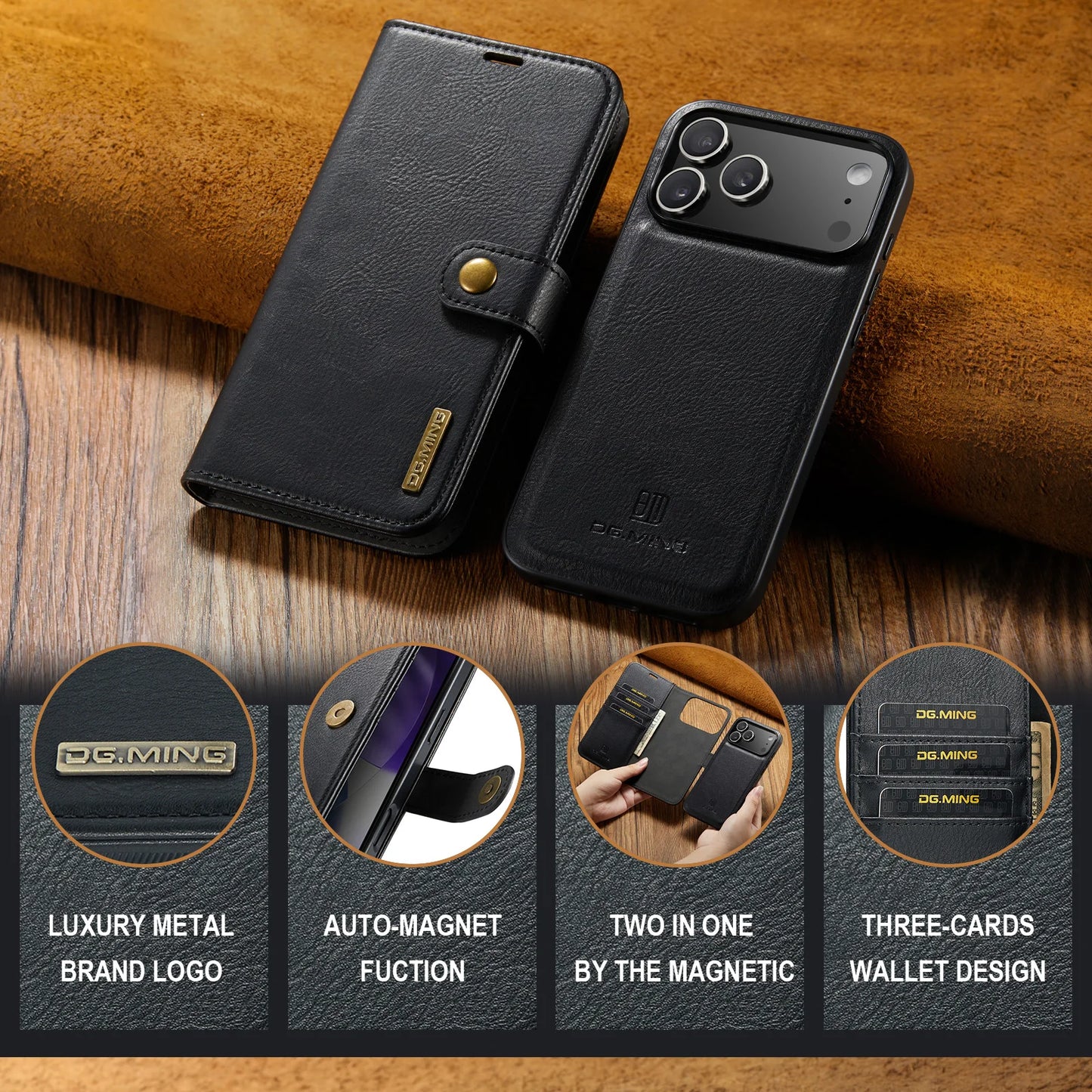 Luxury 2 in 1 Detachable Leather Case for iPhone 17 Pro Max 17 Pro 17 Air 17 Shockproof Book Bolio Magnetic Flip Cover
