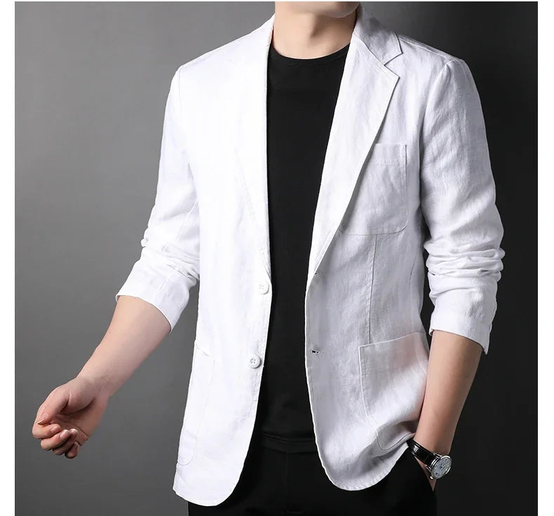 Spring Summer 2025 New High-quality Men's Fashion Handsome Linen Suit Thin Men's Coat