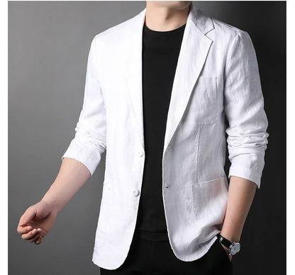 Spring Summer 2025 New High-quality Men's Fashion Handsome Linen Suit Thin Men's Coat