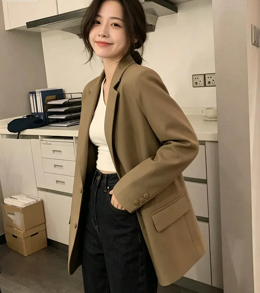 Chic Black Oversized Blazer for Women, Casual Office Lady Suit Jacket, Y2K Fashion Business Blazer, Spring Autumn Streetwear Out