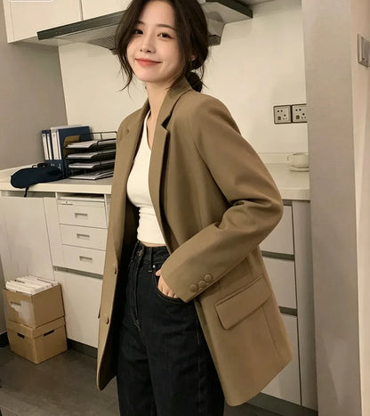 Chic Black Oversized Blazer for Women, Casual Office Lady Suit Jacket, Y2K Fashion Business Blazer, Spring Autumn Streetwear Out