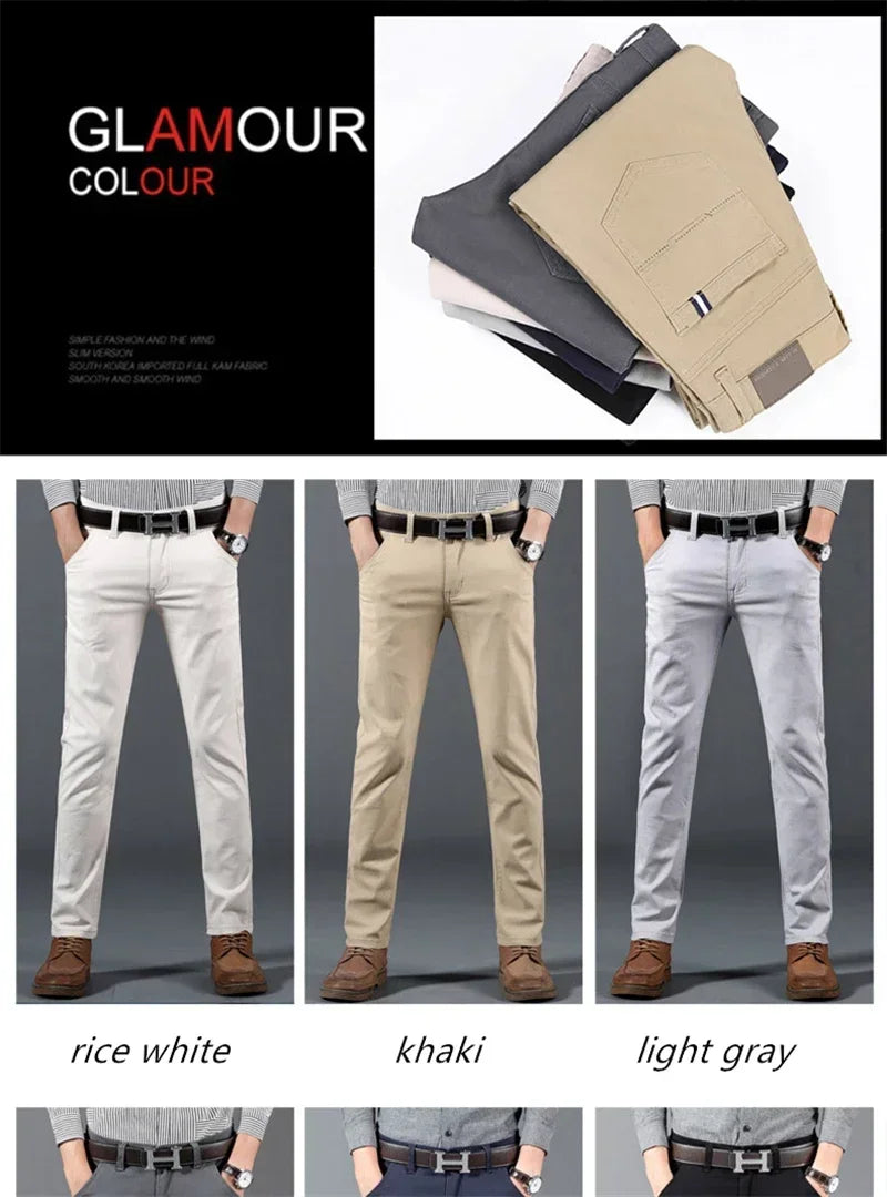 New Mens Spring Summer Business Casual Pants Fashion Cotton Soft Stretch Straight Classic Trousers Korean Solid Color Man Pants