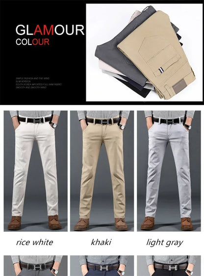 New Mens Spring Summer Business Casual Pants Fashion Cotton Soft Stretch Straight Classic Trousers Korean Solid Color Man Pants