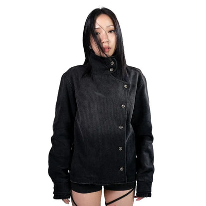 Y2k Fencing Jacket Vintage Wash Gradient Irregular Buttons Unisex Jacket Gothic Harajuku Streetwear Canvas Cotton Casual Jacket
