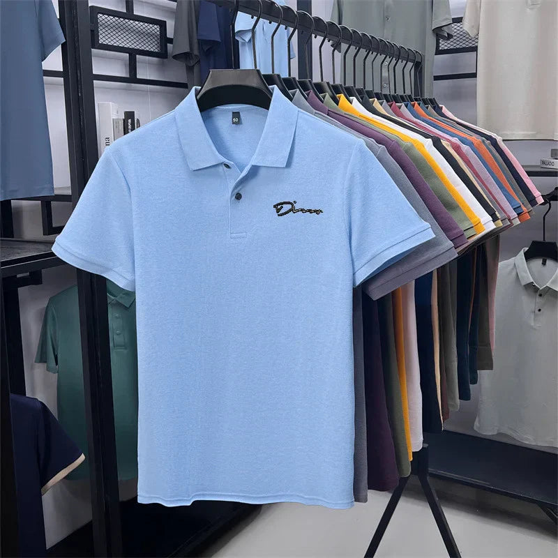 cotton100% hot sale men's new short sleeve polo shirt summer lapel letter printing ventilate t-shirt business classic mans wear