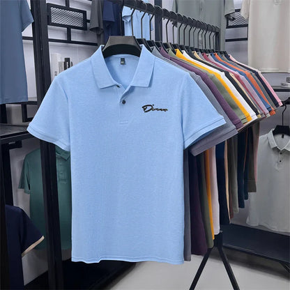 cotton100% hot sale men's new short sleeve polo shirt summer lapel letter printing ventilate t-shirt business classic mans wear