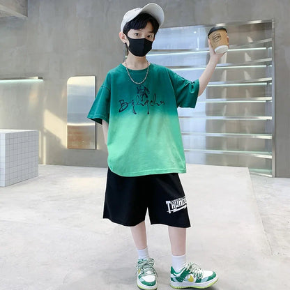 Kids Boy New Summer Suit Tie Dye T-shirt + Cargo Shorts 2 Pieces Tracksuit for Teens Child Shorts Sleeve Clothing Set Age 4 - 14
