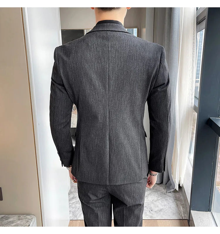 ( Blazer + Vest + Pants ) High-end Formal Casual Business Striped Fashion Men's 3 Piece Suit Groom Wedding Dress Suit
