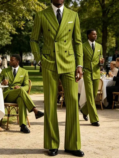 Men's Striped 2 Piece Suit Notched Lapel Straight Stripe Coat + Flare Pants Formal Business Wedding Party Prom Tuxedo for Men