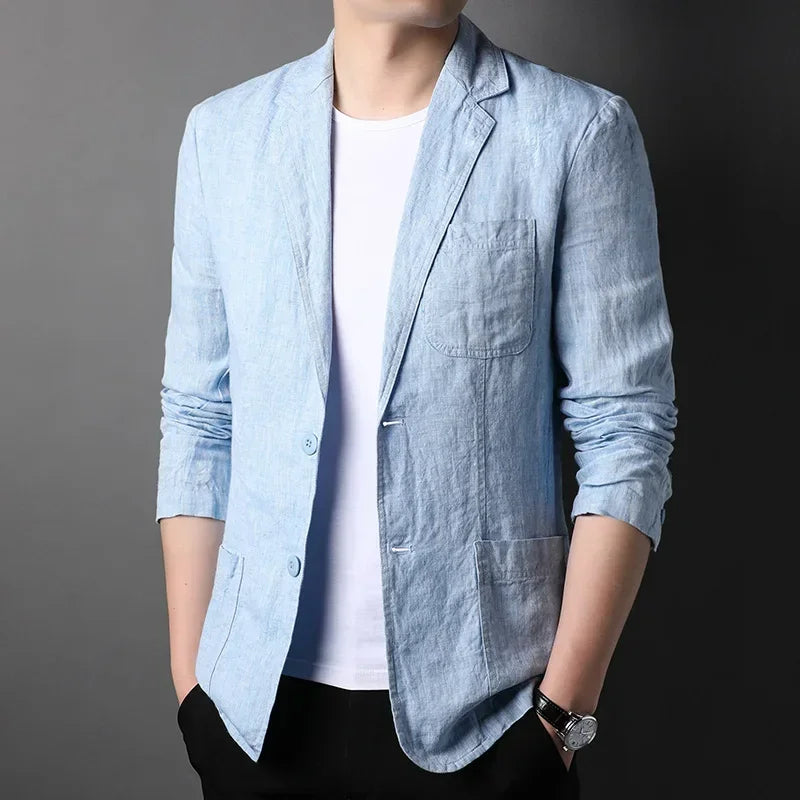 Spring Summer 2025 New High-quality Men's Fashion Handsome Linen Suit Thin Men's Coat