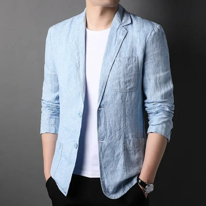 Spring Summer 2025 New High-quality Men's Fashion Handsome Linen Suit Thin Men's Coat