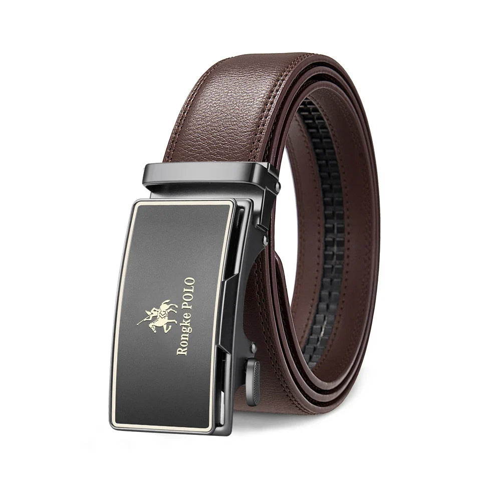 High Quality Black Brown Men’s Belt, Genuine Leather Material, Adjustable Automatic Ratchet Buckle, Cuttable Business Belt