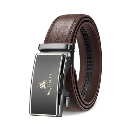 High Quality Black Brown Men’s Belt, Genuine Leather Material, Adjustable Automatic Ratchet Buckle, Cuttable Business Belt