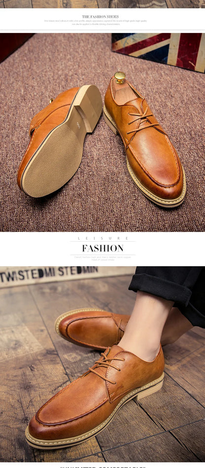 Autumn business casual leather Derby shoes soft soled British formal dress pointed wedding groom leather shoes man