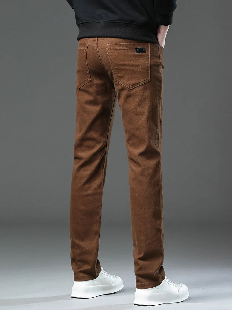 Men’s Korean Style Slim Straight Jeans Spring Cotton Stretch Denim Pants Comfort Fitted Casual Fashion Soft Male Daily Trousers