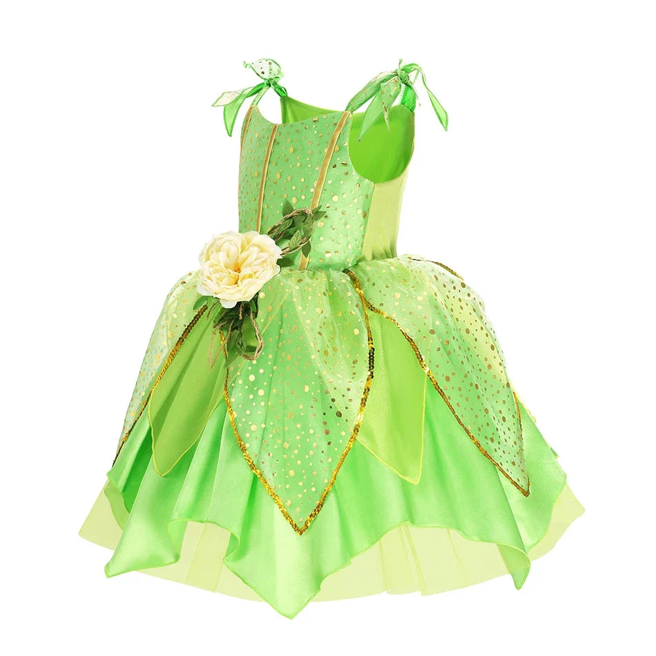 Girls TinkerBell Costume Halloween Costume Green Fancy Dress Fairy Princess Cosplay Carnival Party Costume