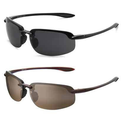 2Pack Polarized Sports Sunglasses for Men Women TR90 Lightweight Rimless Frame UV400 Running Fishing Driving 801