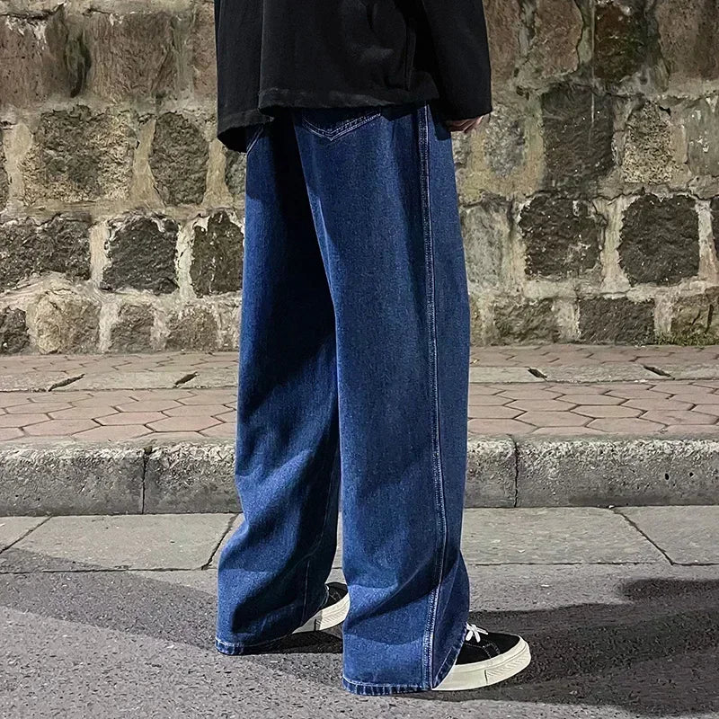 Spring and Autumn New American Drawstring Jeans for Men, Loose and Versatile Casual Pants, Trendy Washed Men's Pants