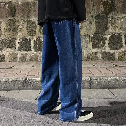 Spring and Autumn New American Drawstring Jeans for Men, Loose and Versatile Casual Pants, Trendy Washed Men's Pants