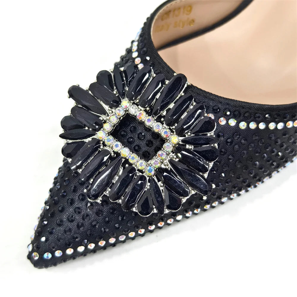 2025 Nigerian Women's Party Shoes and Bags Medium Heel Pointed Toe Elegant Party Footwear With Matching Color Handbag for Women