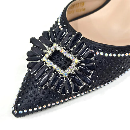 2025 Nigerian Women's Party Shoes and Bags Medium Heel Pointed Toe Elegant Party Footwear With Matching Color Handbag for Women