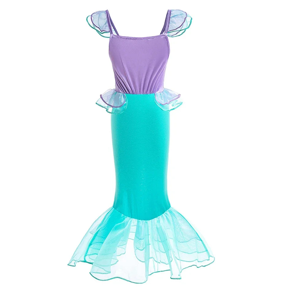 Halloween Costume Mermaid Dress Girl Ruffles Shell Fishtail Frocks Ariel Fantasy Luxury Princess Gown Children Fancy Fairy Dress
