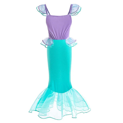 Halloween Costume Mermaid Dress Girl Ruffles Shell Fishtail Frocks Ariel Fantasy Luxury Princess Gown Children Fancy Fairy Dress