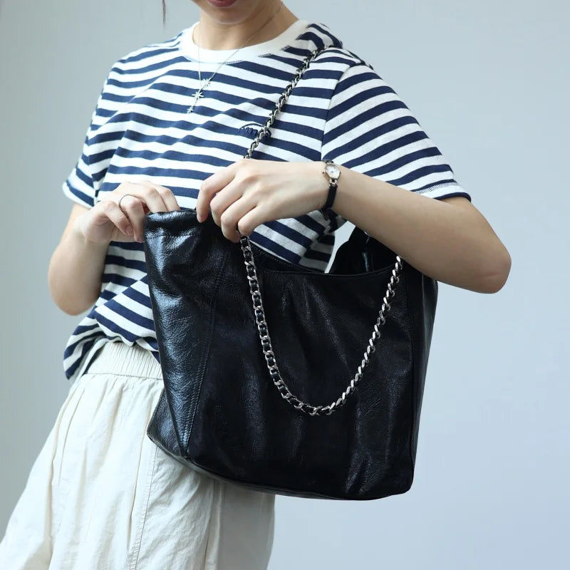 Women Genuine Leather Luxury Chain Single Shoulder Bags Large Capacity Soft Handbag Suitable For Working And Travling