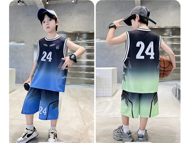 Summer Boy Child Basketball T-shirt Shorts Jersey Suit Quick Dry Kids Sports Wear Outfit Tweens Casual Clothing Set Sportswear