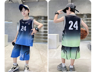 Summer Boy Child Basketball T-shirt Shorts Jersey Suit Quick Dry Kids Sports Wear Outfit Tweens Casual Clothing Set Sportswear