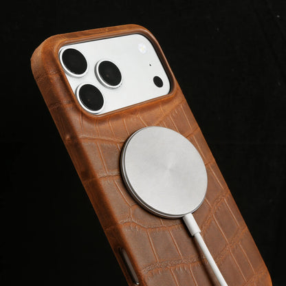 Magsafe Case For iphone 16 15 17 Pro Max Air 17e 16e 14 Plus 13 12 Mini 11 Crazy Horse Crocodile Genuine Leather Back Cover