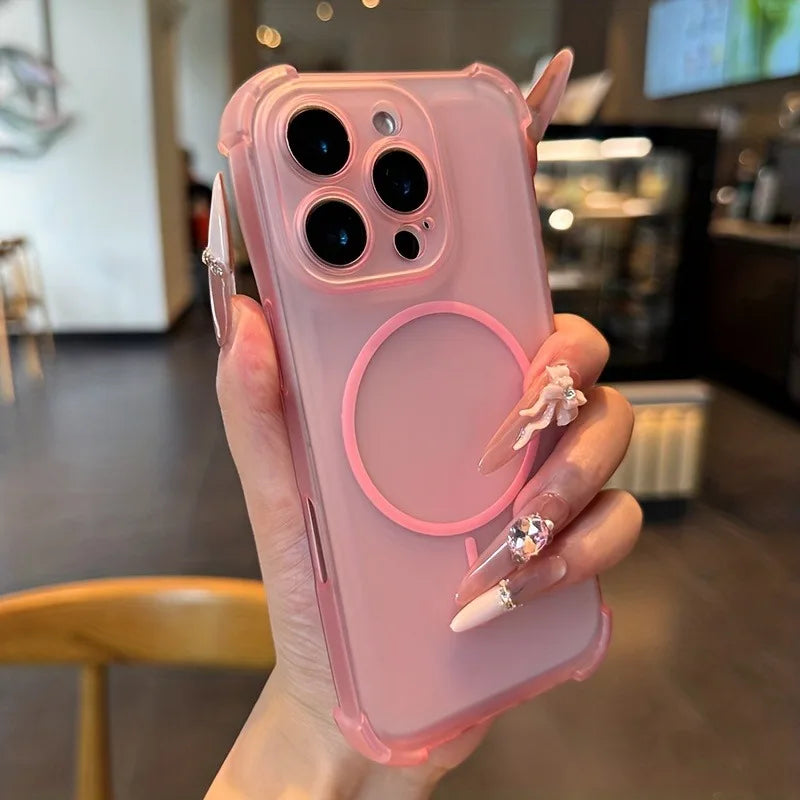 Luxury Magnetic Translucent Airbag Bumper Case For iPhone 17 14 15 13 16 Pro Max 17Pro Cases For Magsafe Shockproof Back Cover