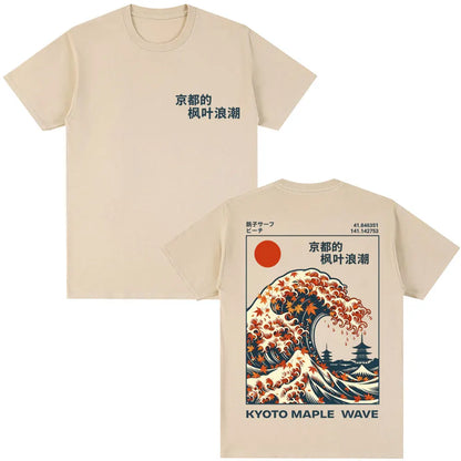 Japanese Style Hokkaido Wave Graphic T-shirts Men Women Harajuku Fashion Vintage T Shirts Oversized Cotton Popular T-Shirt Gifts
