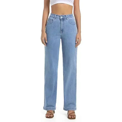 Girls Casual Loose Fit High Waisted Jeans Female Straight Leg Stretch Denim Pants Lady Comfortable Solid Basic Cheap Trousers