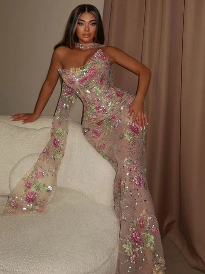 2026 Customized Sleeveless Prom Dresses Lace Embroidery Flower Appliques Lace-Up Trumpet Mermaid Formal Evening Party Gown