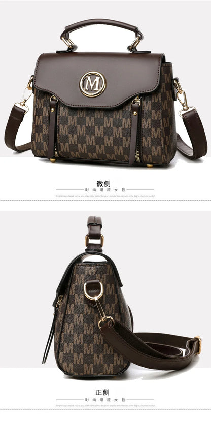 Vintage Women's Tote Bag Stylish PU Handbag Shoulder Bag with Golden Letter "M" Design Detachable Strap Perfect for Everyday Use