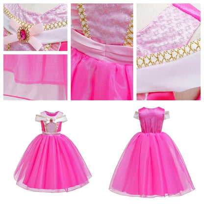 2025 Girls Princess Dress Cosplay Aurora Costume Carnival Birthday Party Pink Sleeping Beauty Dresses Kids Clothes Dress Up