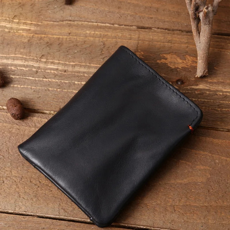 Portefeuille en cuir de vachette couche supérieure Portefeuille en cuir véritable souple Porte-cartes de crédit pour hommes Sac à main de luxe Noir Élégant Simple Portefeuilles pour hommes