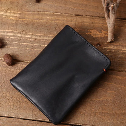 Portefeuille en cuir de vachette couche supérieure Portefeuille en cuir véritable souple Porte-cartes de crédit pour hommes Sac à main de luxe Noir Élégant Simple Portefeuilles pour hommes