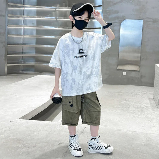 Child Summer Suit for Boy New Design Silver Sprinkles Print Cotton Top and Bottom Set Clothing 2 Piece Outfit For Kids Age 2-14Y