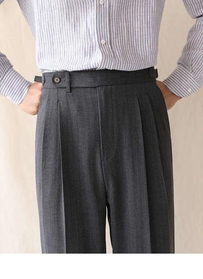 Business High Waist Straight Suit Pants Men British Slim Fit Pants Men Social Trousers Casual Pant Formal Wear Pantalones Hombre