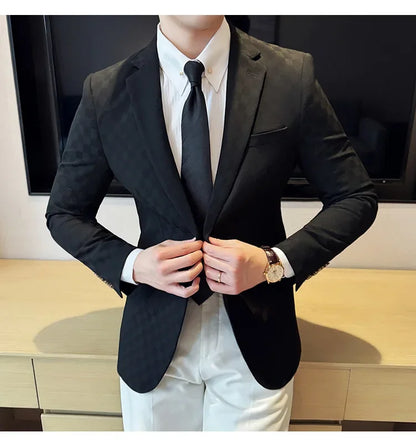 2025 Spring Plaid Blazers Coats 6 Color Fashion Luxury Business Slim Fit Social Suit Jacket Formal Wedding Prom Tuxedo 5XL-M