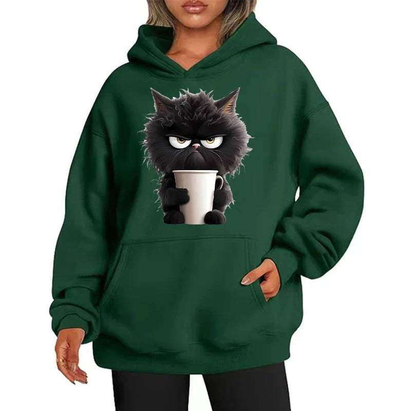 Funny Cat New Fashion Women's Hoodies Spring Autumn Winter Casual Hoodies Sweatshirts Tops Solid Color Hoodie Sweatshirt Female