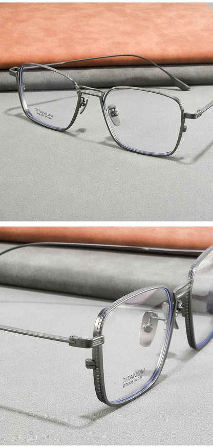 Ultralight Pure Titanium Frames Business Retro Square Men's Reading Glasses Anti-blue Light Customized Myopia DTX125